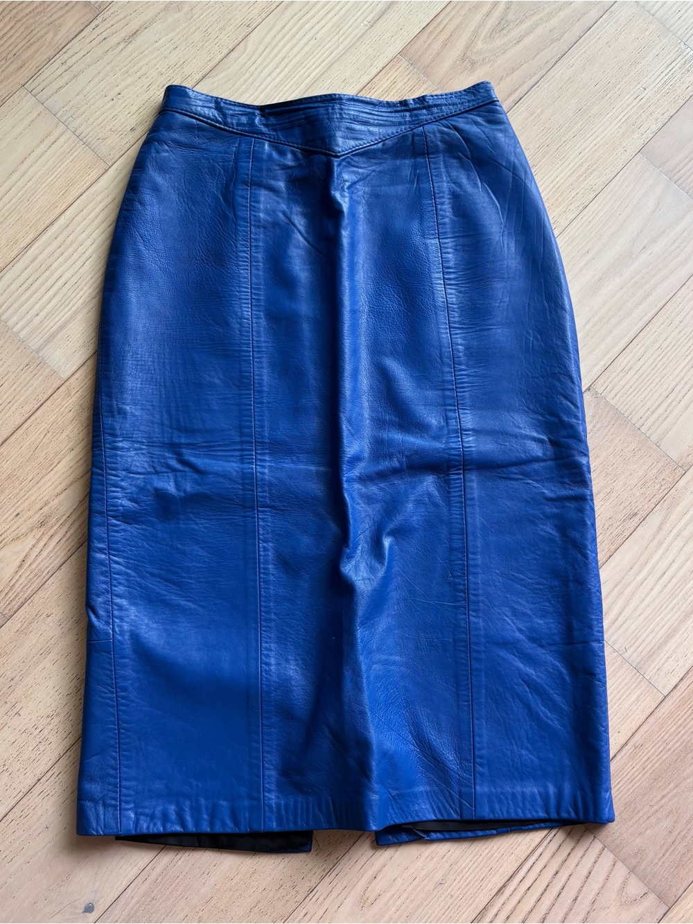 Women's Navy Blue Leather Pencil Skirt